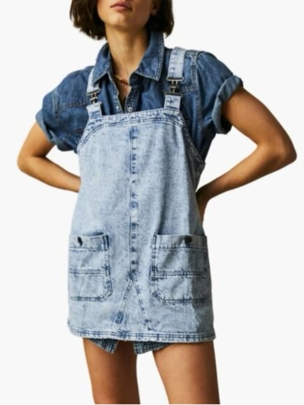 Free People We The Free Denim Overall Dress Indigo Medium - Picture 11 of 13